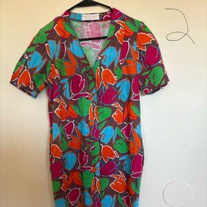 Small/Medium 1960' s French Collared Flower Dress With Pockets
